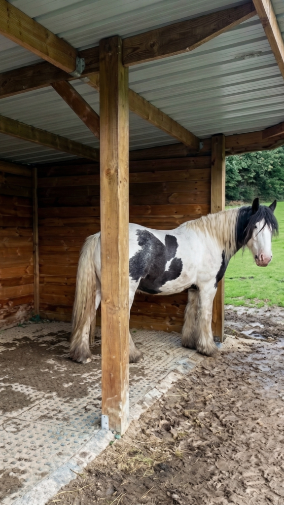 Stabilisation dans un abri avec des dalles stabilisatrices chevaux